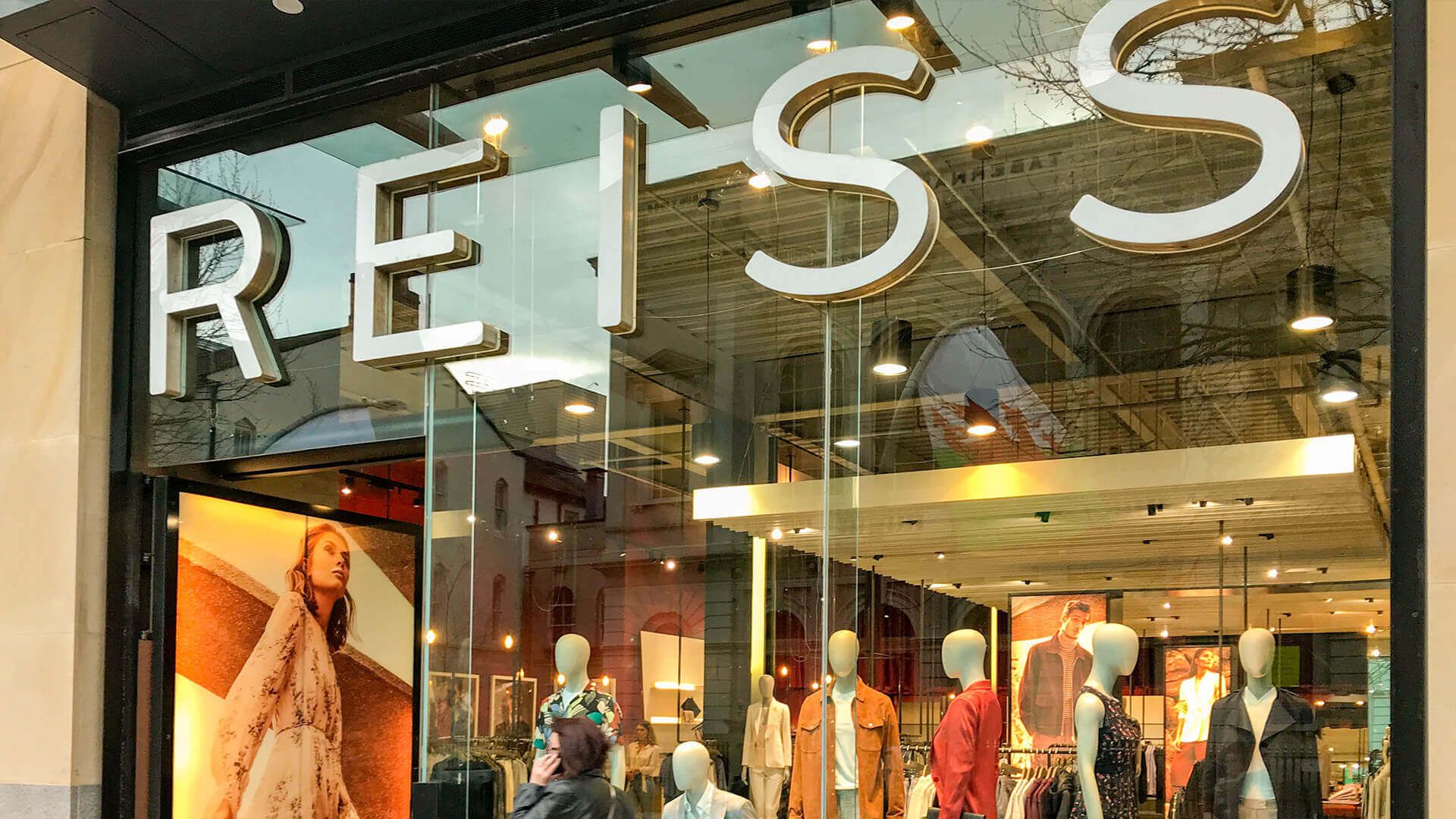 Aluminium glass shopfront for a Reiss store